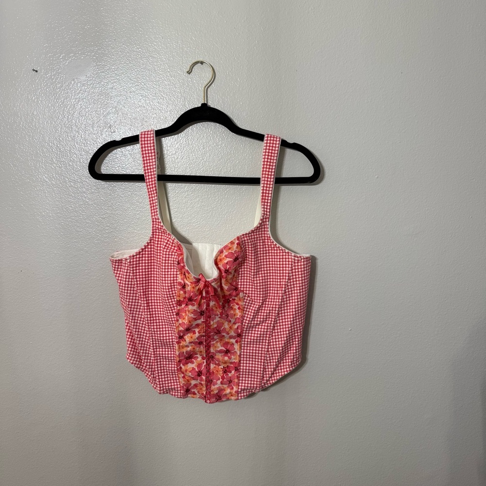 Cacique Red Gingham Floral Crop Top